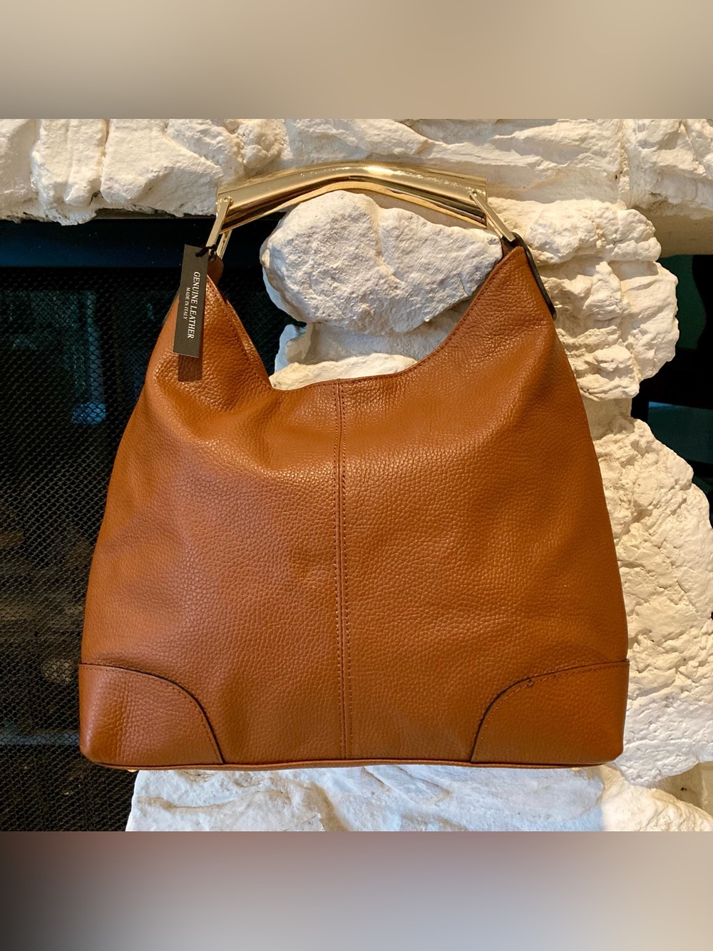 NWT genuine leather full grain pebbled brown leather hobo style bag